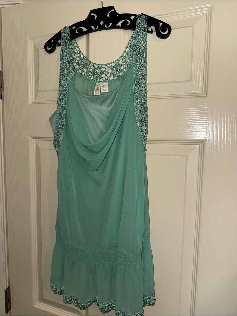 Adiva Teal Crochet-Back Sleeveless Layered Dress